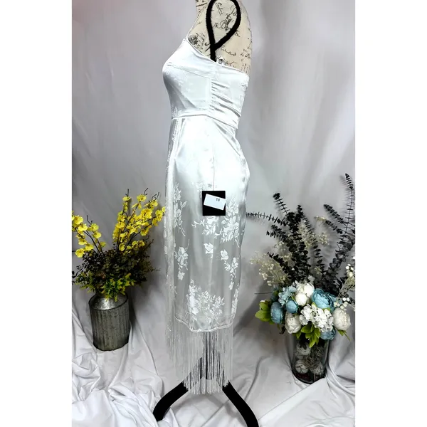 Lulu's On the Dance floor White Jacquard Fringe One-Shoulder Midi Dress XS - Image 7