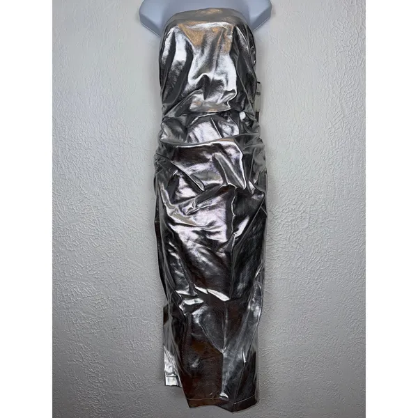 Anthropologie The Soleil Slim Strapless Ruched Dress Silver Size Small NWT - Image 3