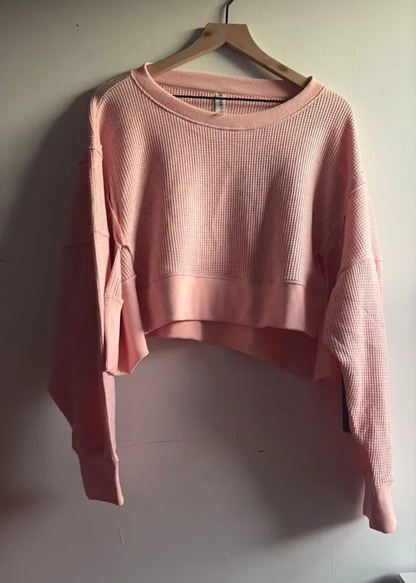 Pink waffle knit crop top boutique Size L - Image 5