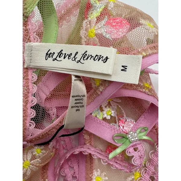 For Love & Lemons Tutti Frutti Shimmer Garter Belt S Pink Floral Embroidered NWT - Image 7
