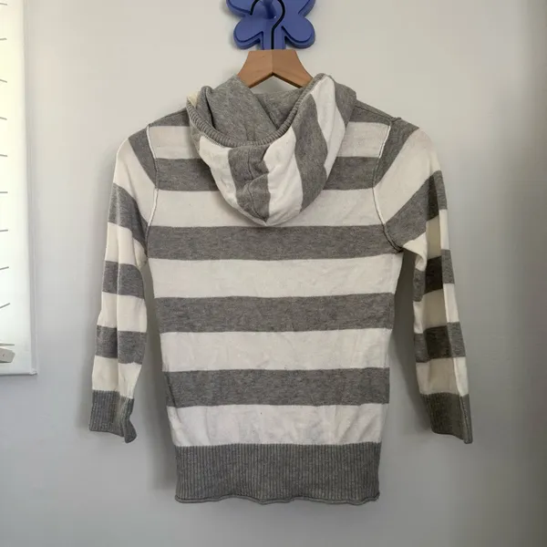 Hollister Y2K Large White Grey Stripe Full Zip Hoodie Grunge 2000s Fitted Beach - Image 3