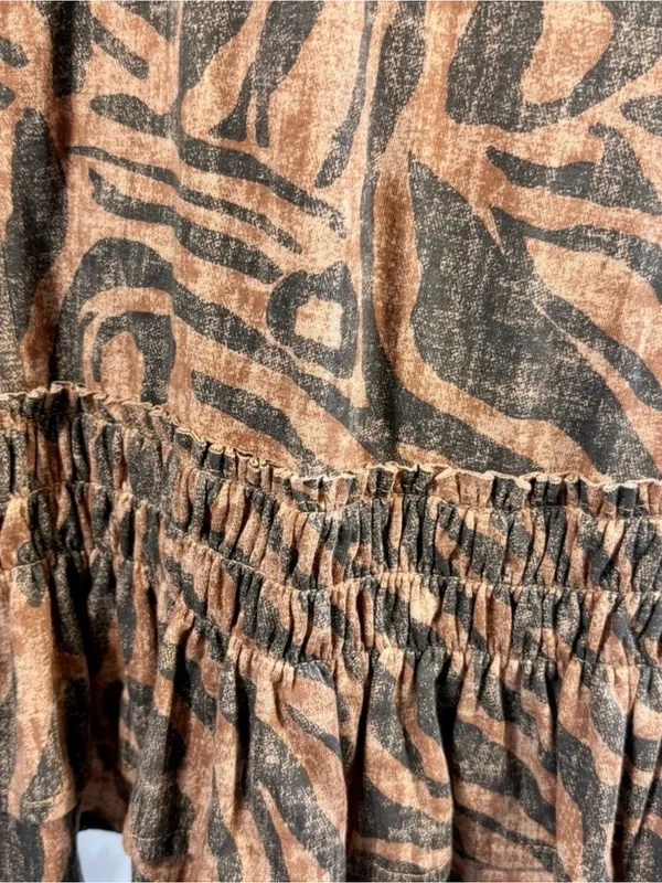 💥Anthropologie Daily Practice Tiger Zebra Ruffle Hem Tunic Mini Dress Sz S🧡 - Image 8