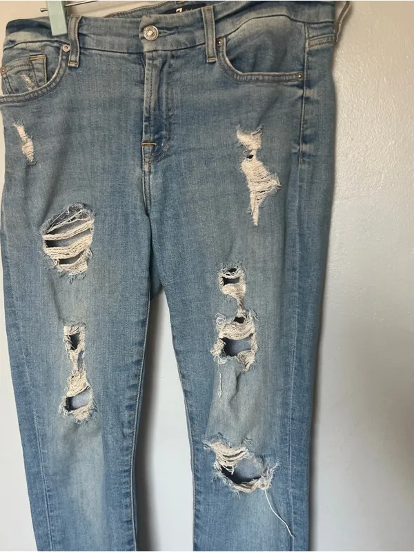 7 For All Mankind Light Blue Distressed Skinny Jeans - Image 3