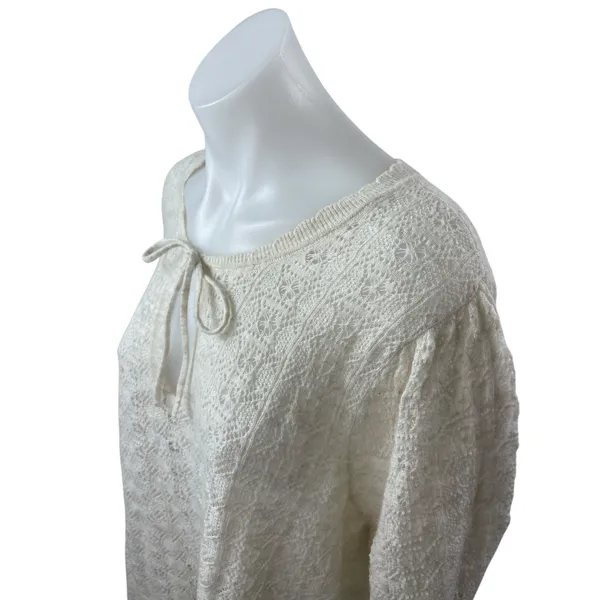 Old Navy Women's White Wool Knit Crochet Tie Short Sleeve Sweater Top Size 3X - Image 2