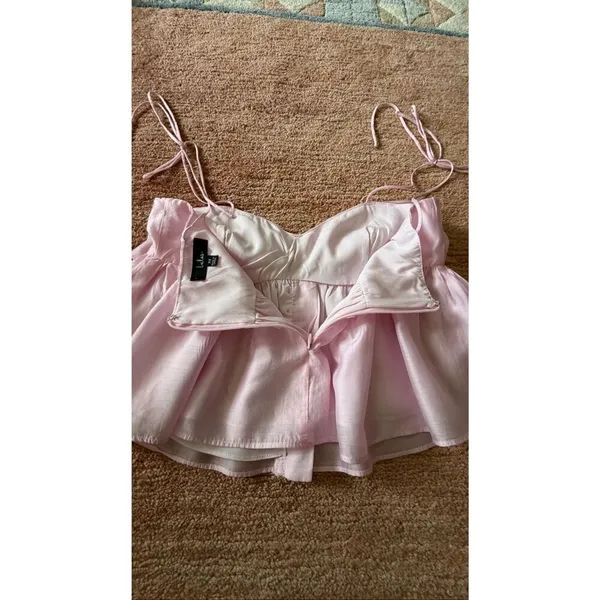 Lulus Pink Bow Tie Strap Peplum Top XS - Image 8