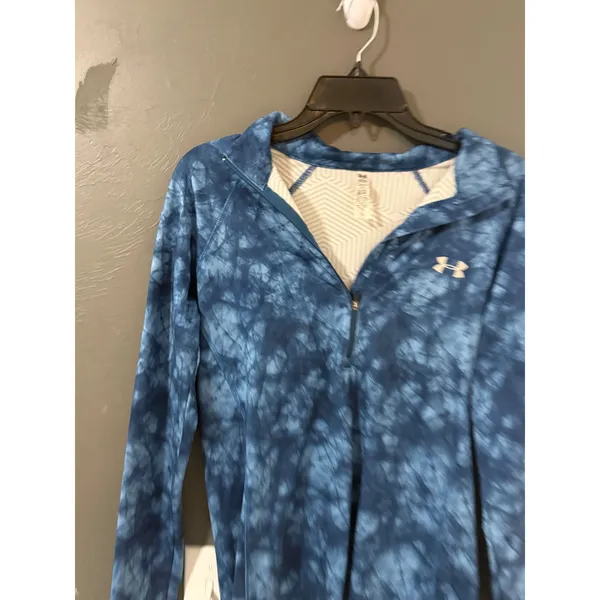 Under Armour ColdGear Womens Medium Blue Tie Dye‎ 1/4 Zip Pullover Fitted Shirt - Image 2