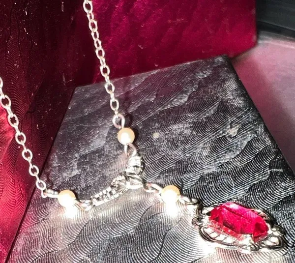 10K Gold 13” Red Stone/Pearl Drop Necklace - Image 13