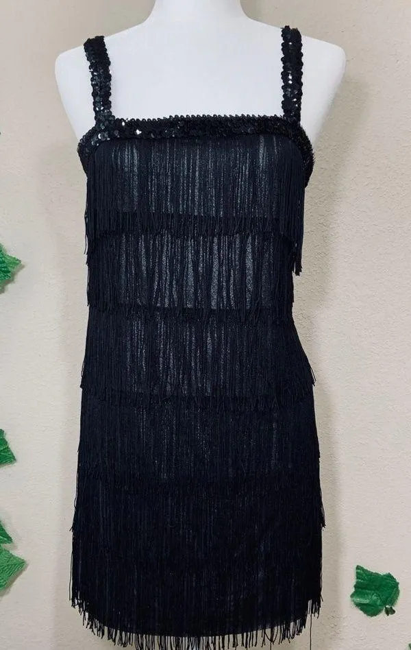 Flapper 1920’s Black Fringe Costume Halloween - Image 6