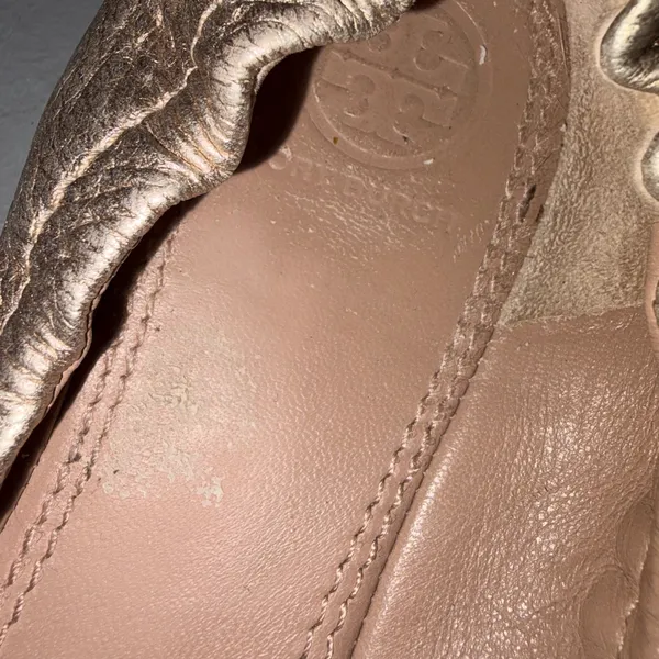Tory Burch Gold Metallic Leather Melinda Ballet Flats - Image 10