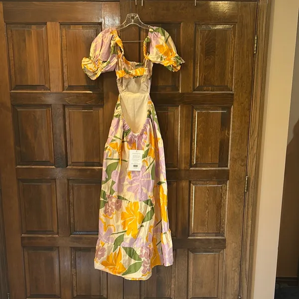 NWT Sabo Skirt Poppi Floral Cutout Tiered Maxi Dress Lavender‎ Orange Medium - Image 6