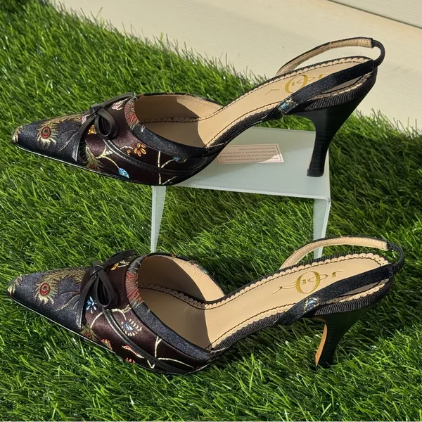 Joey Tibet Elegant Black Floral Women's Heels 6.5 - Image 2