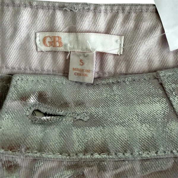 Gianni Bini NWT Sz S Mini Skirt Distressed Metallic Silver Pink Cotton Denim Shiny Pockets - Image 4