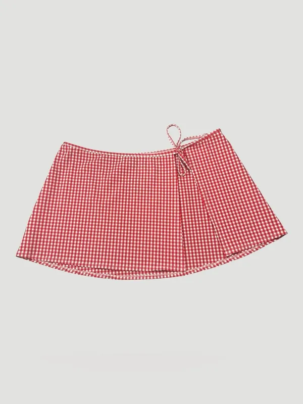 Shade & Shore Red Gingham Tie-Waist Swim Cover-Up Skirt XL 16 NWT - Image 2