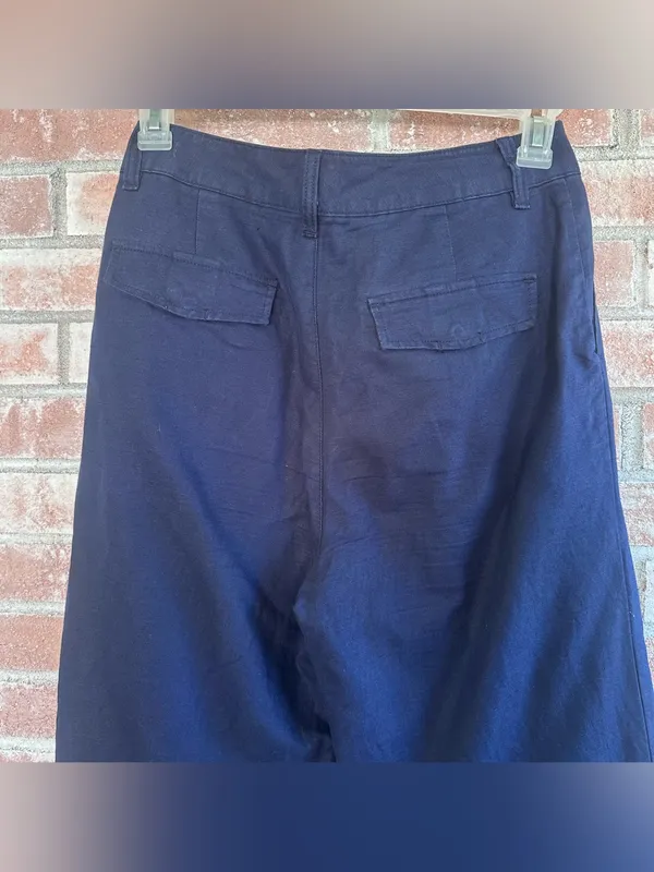 Gap Pleated Linen Blend Pants Trousers Women’s 6 Navy Blue Wide Leg High Rise - Image 6