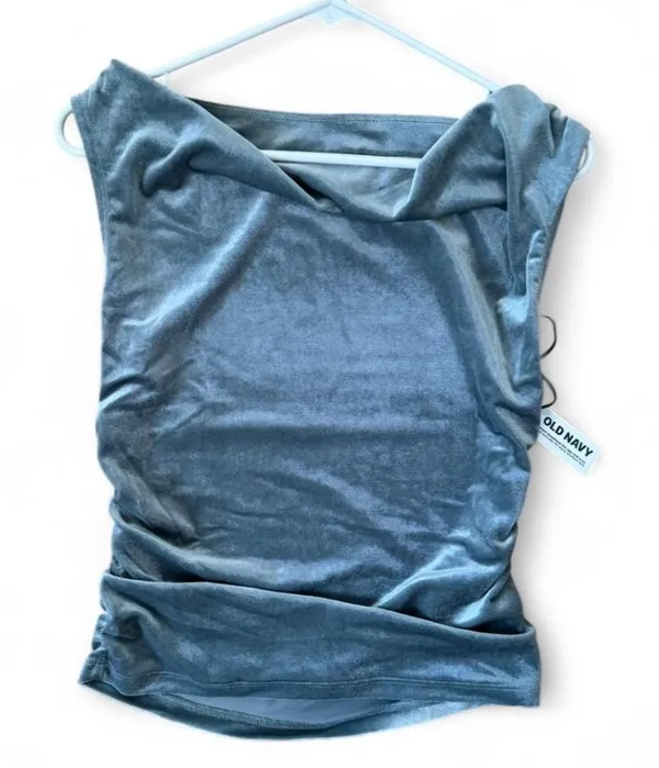 One shoulder velvet ruched top Blue - Image 2