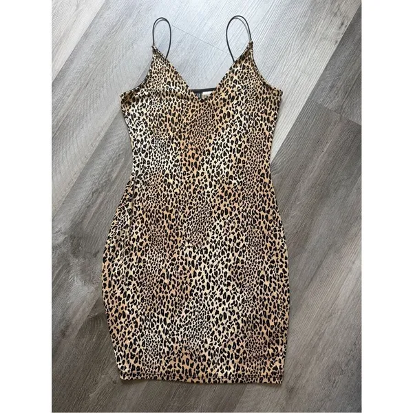 H&M Leopard Black Tan Bodycon Mini Dress Sexy Going Out - Image 3