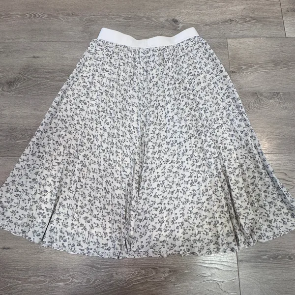 Grace & Karin Womens Pleated Midi Skirt Floral Cream Purple Elastic Waist‎ Large - Image 2