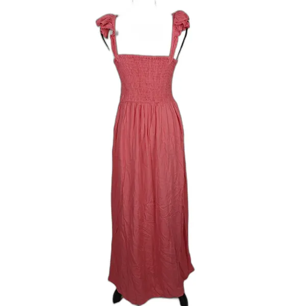 Women's Boho Me Maxi Dress Pink Smocked High Low Ruffle Strap Size L - Image 2