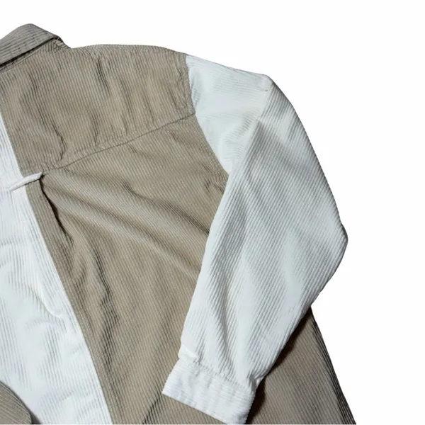 American Eagle Colorblock Corduroy Button Up Shirt Cream and Tan Womens M - Image 8