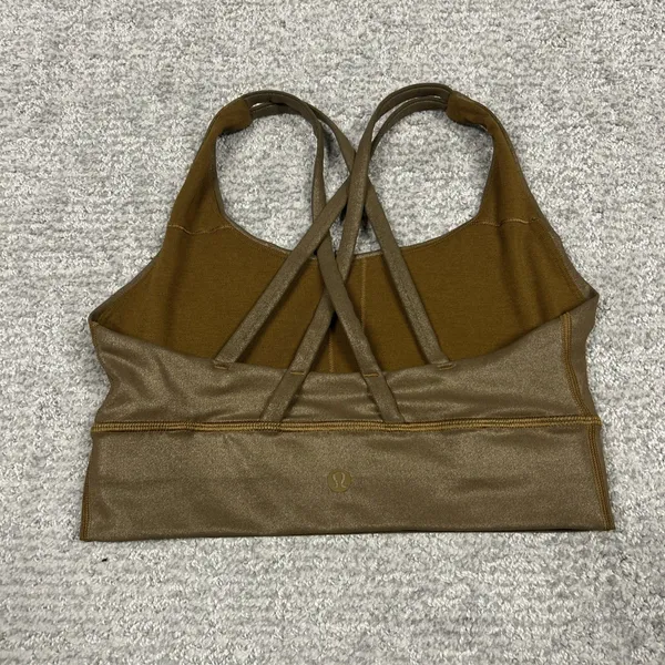 Lululemon Energy Bra Womens 4 Long Line Shine Foil Gold Strappy Athletic W2BXKS - Image 2