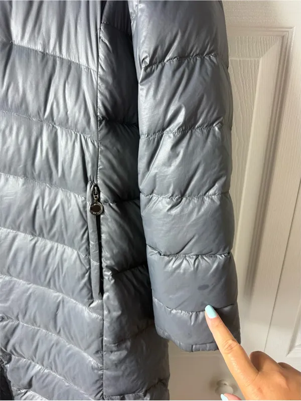 Calvin Klein Grey Duck Down Puffer Long Coat Packable Hooded Zip Size Large - Image 9