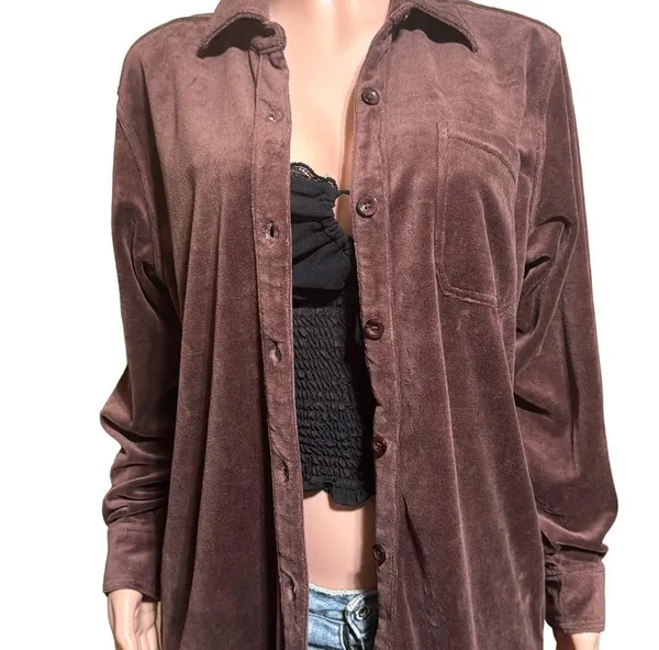 Pulp long sleeve button down velour coffee bean chest pocket shirt L - Image 3