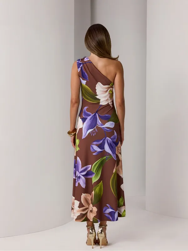 Boston Proper Printed One Shoulder Maxi Dress Size S Feminine Dress Floral - Image 3