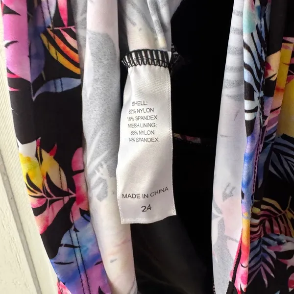 Fullfitall Women Tropical Palm Print Tankini Top Black Multicolor‎ Size 24 NWT - Image 6