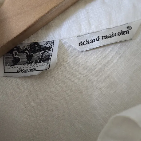 Richard Malcolm Shirt Womens S White 100% Irish Linen 3/4 Sleeve‎ Lattice Stitch - Image 3