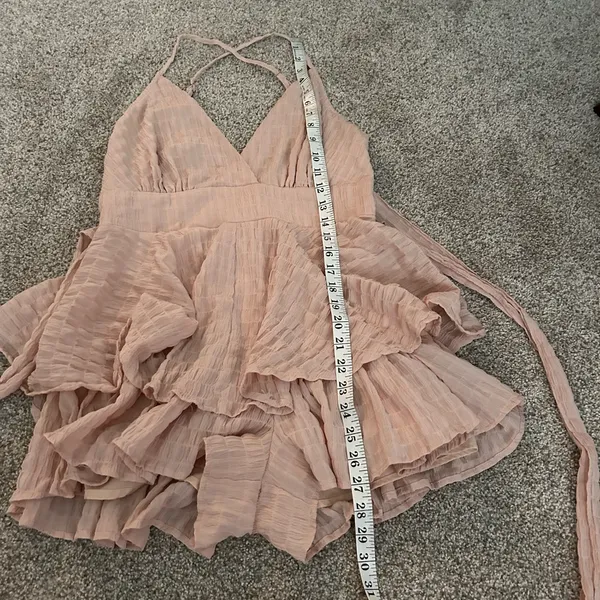 Style Rack Pink Textured Ruffle Tiered‎ Mini Dress Spaghetti Strap Size Medium - Image 8