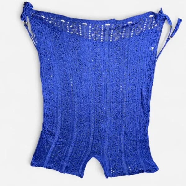 Source Unknown Blue Crochet Knot Coverup Poncho Dress with Side Tassels, NWOT - Image 5