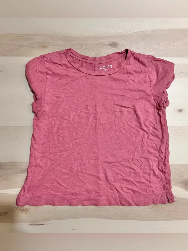 LOFT Women's Pink 100% Cotton Crewneck T-Shirt Short Sleeve Casual Top Medium - Image 3