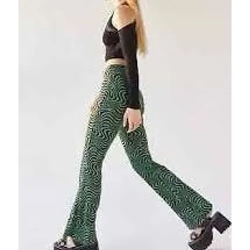 Urban Outfitters‎ Flare Pants Women XS Green Black Swirl Psychedelic Retro Knit - Image 3