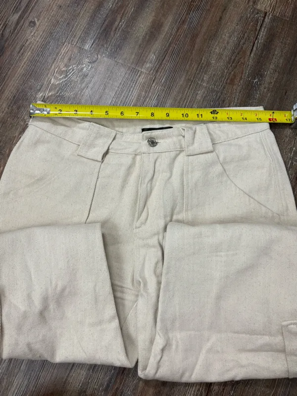 White Fox Off White Cream Textured Cargo Utility Pants Medium Rolled Cuffs Basic - Image 6