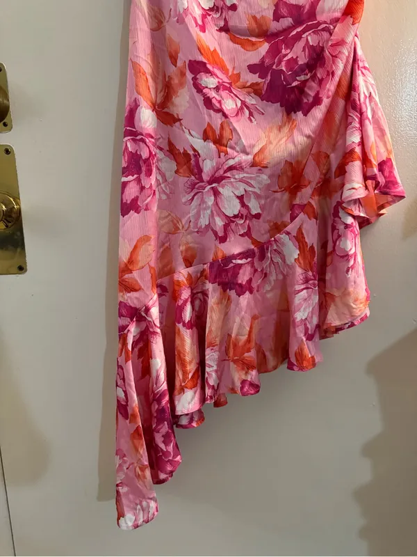 NWT Lulus Divinely Blooming Pink Multi Floral One-Shoulder Midi Dress Large - Image 5