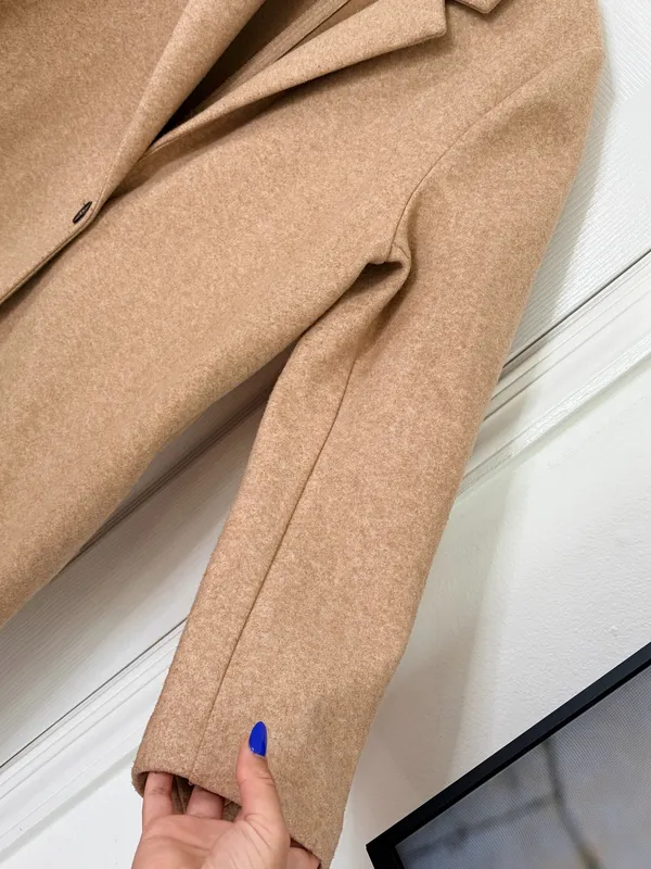ZARA Women XL Camel Tan Long Coat Minimalist Quiet Luxury Single Button Overcoat - Image 8
