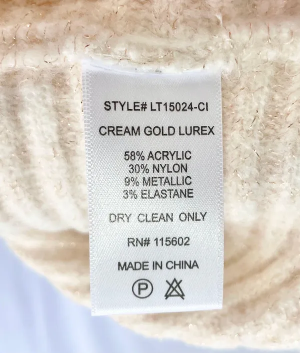 New Lush Lurex Ribbed Boat Neck Sweater Off The Shoulder Long Sleeve Cream Gold - Image 14