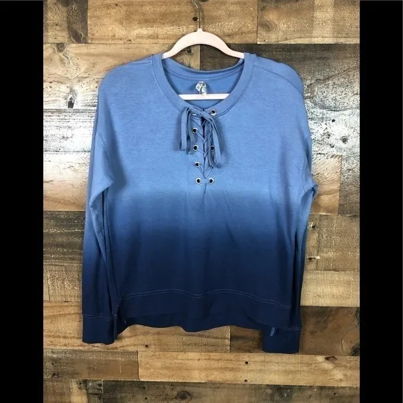Mudd Blue Ombre Lace Up Sweatshirt Womens Medium Long Sleeve‎ Pullover - Image 4