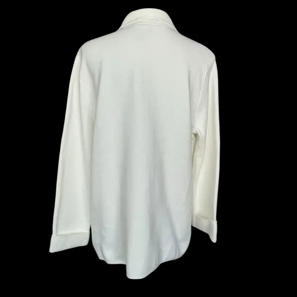 Lands’ End Knit Sweater Blazer White Women’s Size M 10-12 Casual Neutral Cotton - Image 4