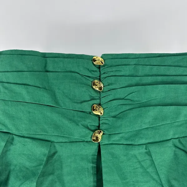 NWT Commense V-Neck Ruched Waist Linen Blend Crop Top Green‎ Gold Buttons Small - Image 2