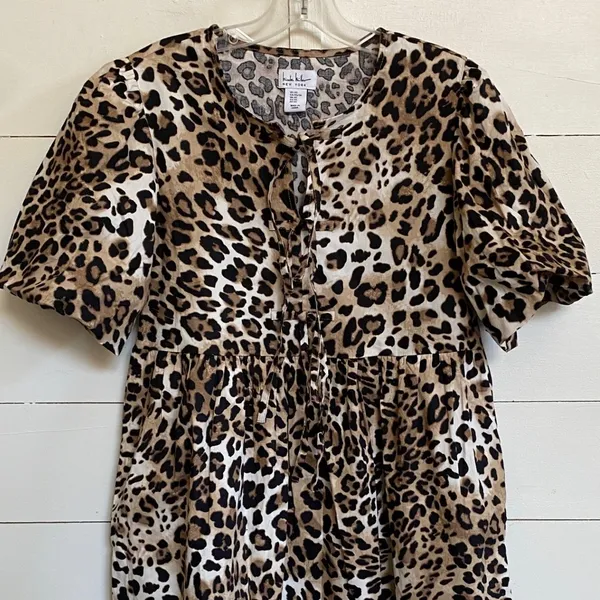 Nicole Miller NY Leopard Mini Dress Bows Puff‎ Sleeves Cotton dress - XS NWT - Image 3