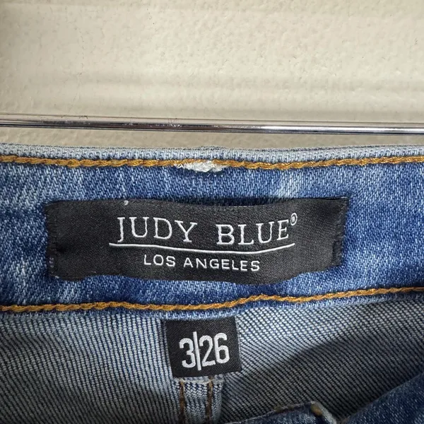 Judy Blue‎ Jeans Juniors 3/26 Blue High Rise Slim Boot Raw Hem Stretch Denim - Image 5