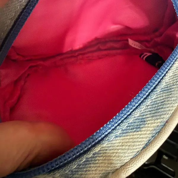 Acid Wash Denim 3D Rose Flower Circle Crossbody Bag‎ Blue White Pink Y2K - Image 4