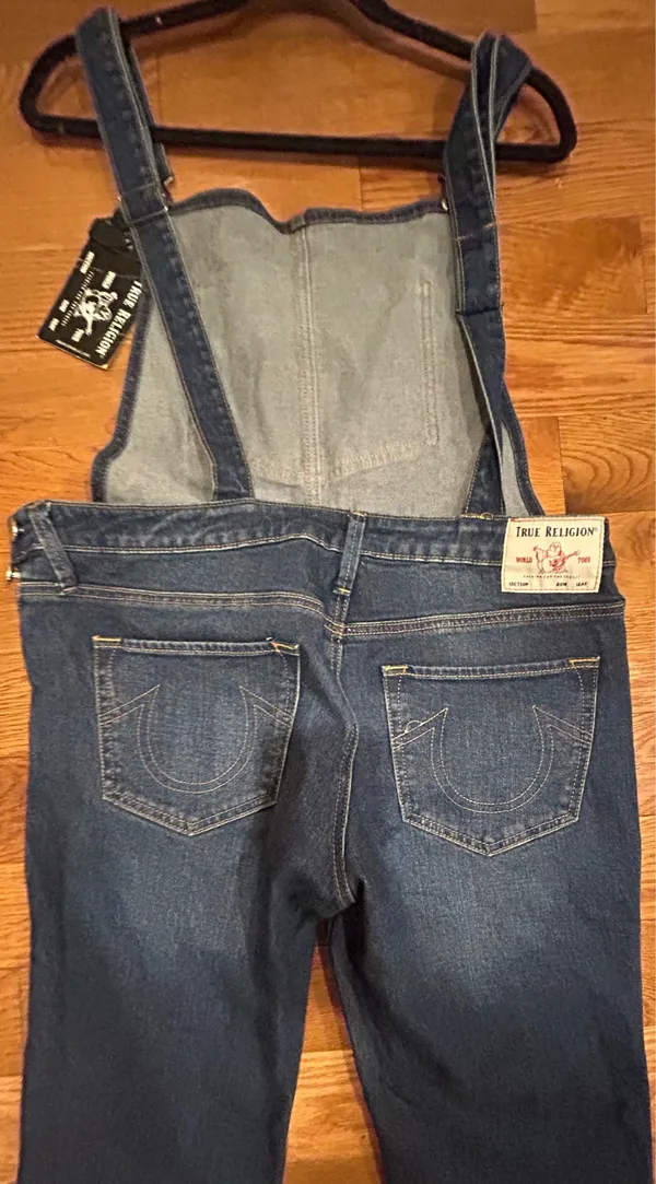 AUTHENTIC True Religion iconic horseshoe BF Slim Dark Wash Fashionable overalls - Image 16