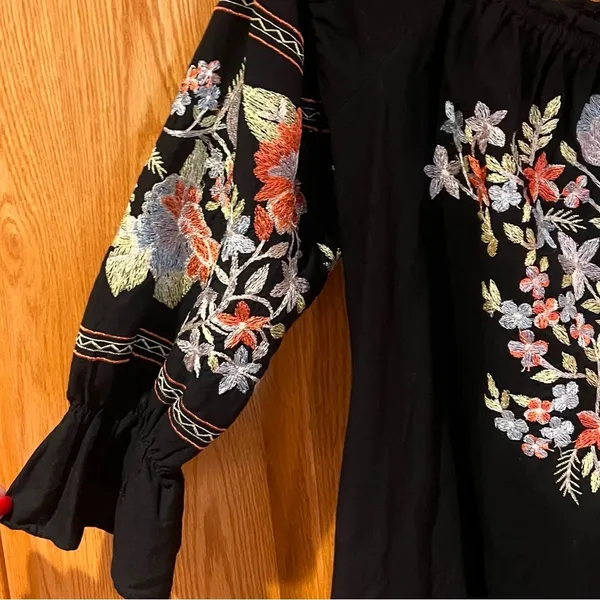 Free People Fleur‎ Du Jour Floral Embroidered Off-the-Shoulder Mini Dress Small - Image 13