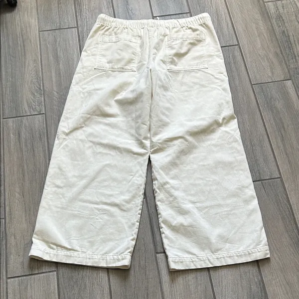 American Eagle Outfitters Women's Cream Wide-Leg Drawstring pants - Image 4