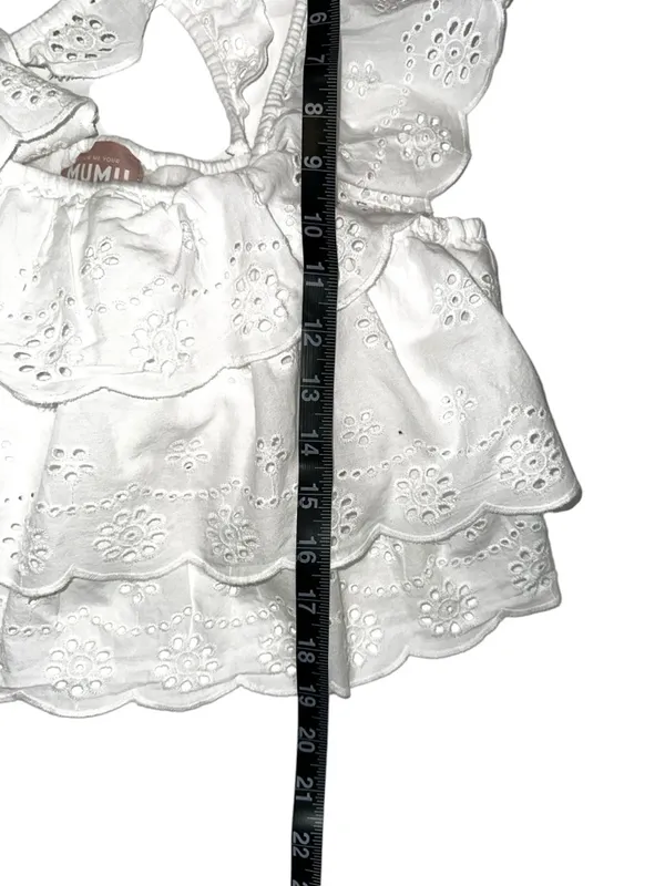 Show Me Your Mumu Girly White Eyelet Ruffle Square Neck Cotton Crop Top SMALL - Image 8