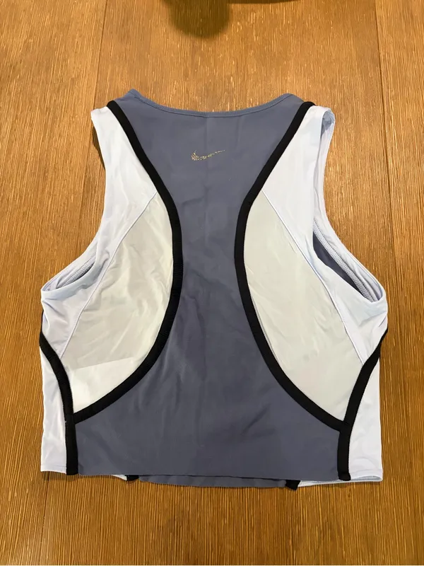 Nike Yoga Dri-FIT Crop Tank Top Blue Gray White Black Trim Athletic XS - Image 3