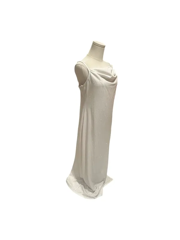 bebe White Sparkly Glitter Cowl Neck Maxi Slip Dress with Slit Size Medium - Image 3