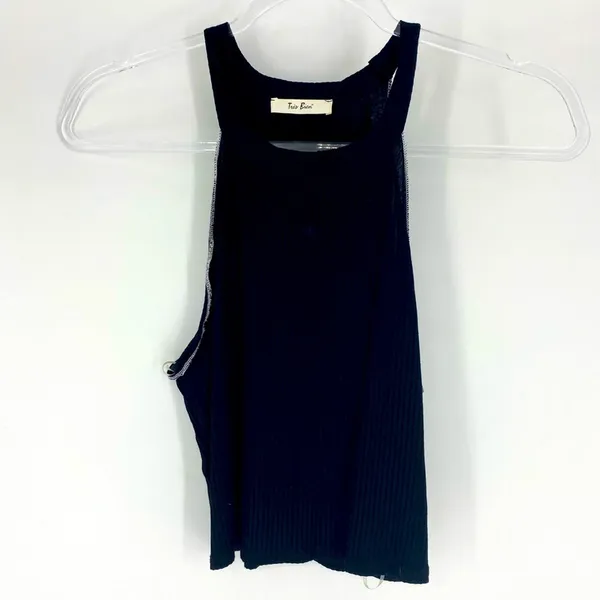 Tres Bien Ribbed Cropped Halter Tank Black‎ M - Image 3